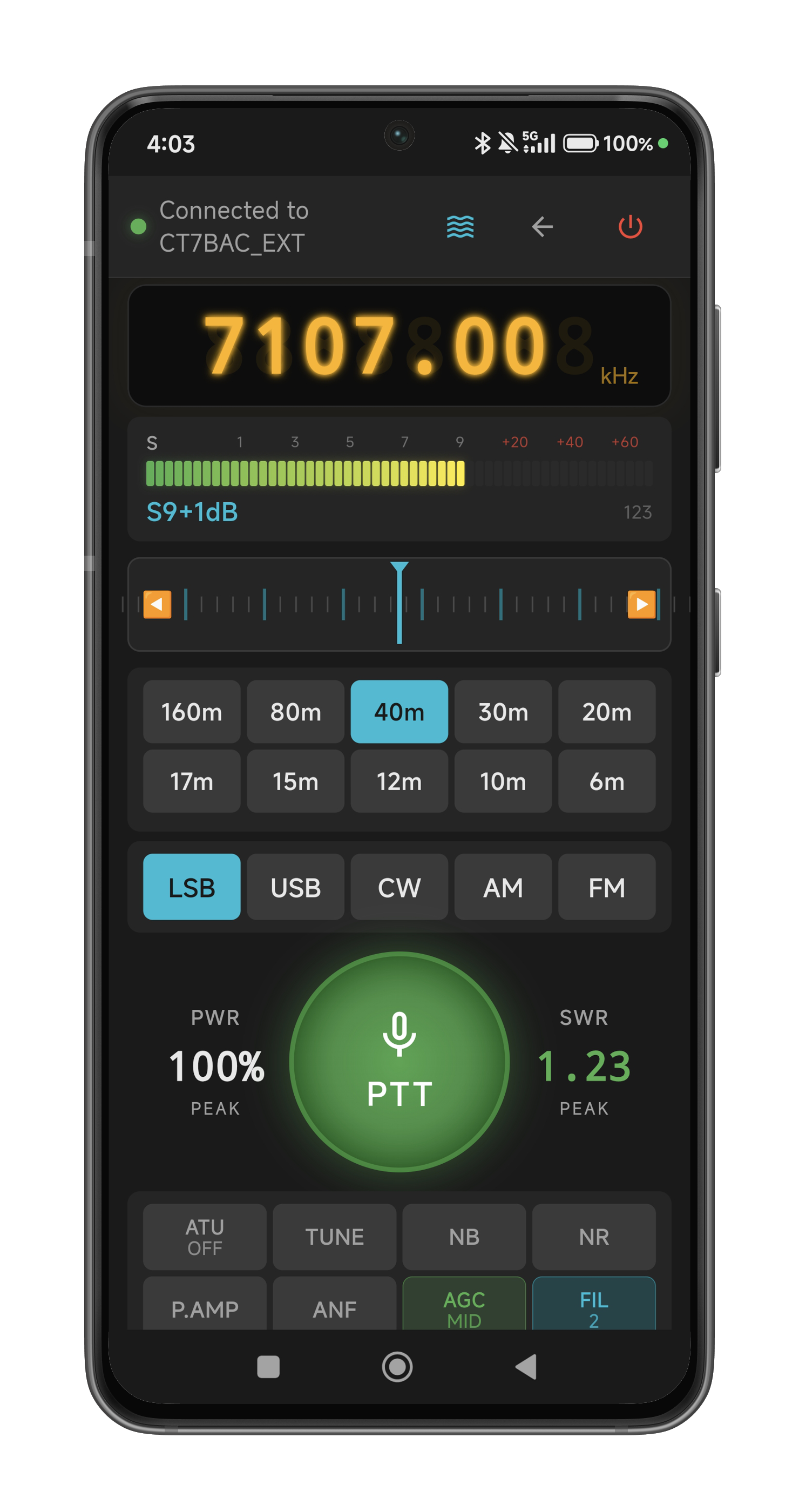 HamMixer Mobile - Main control screen